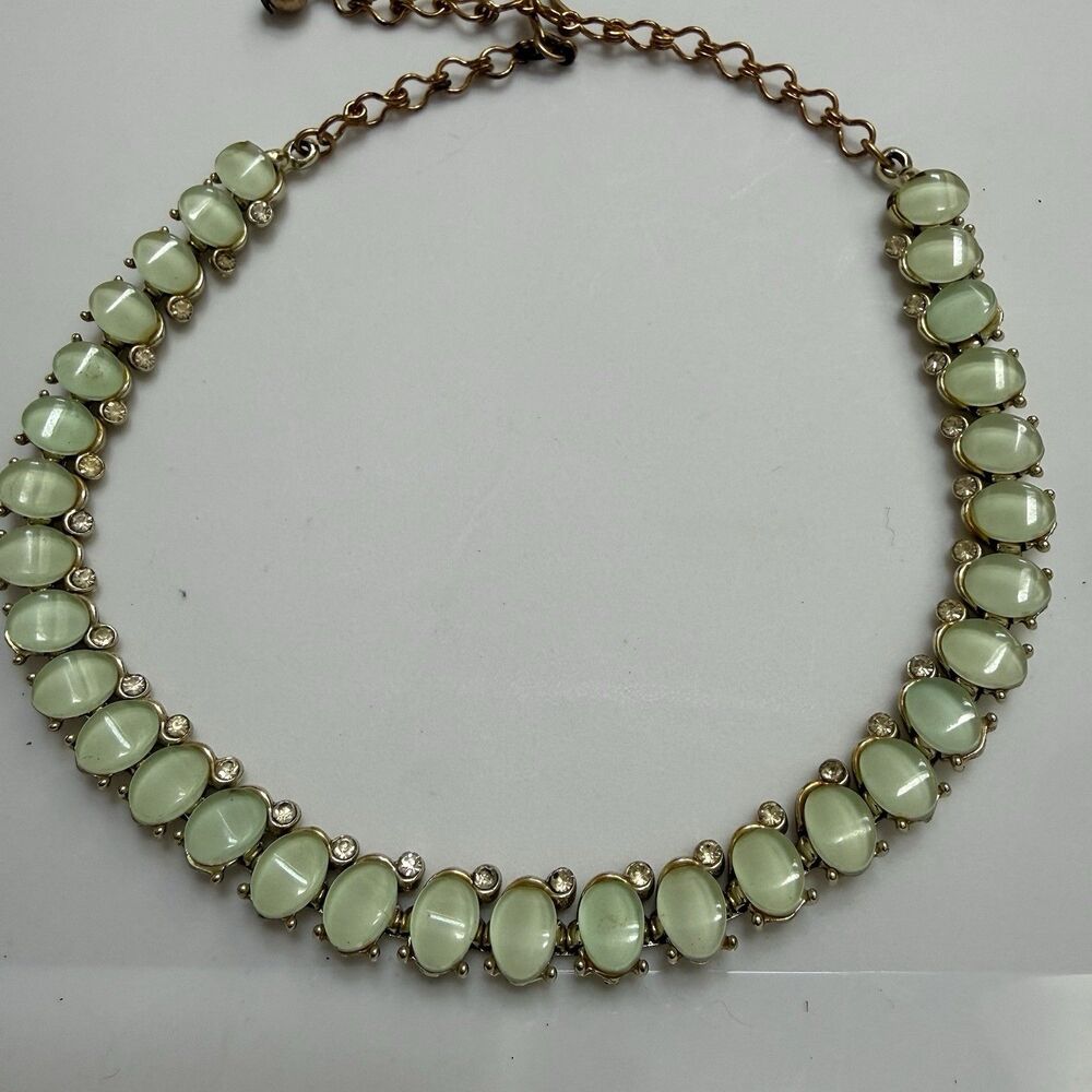 BSK Vintage MCM Necklace Thermoset Green Color Gold Tone 16" Summer Grandmacore